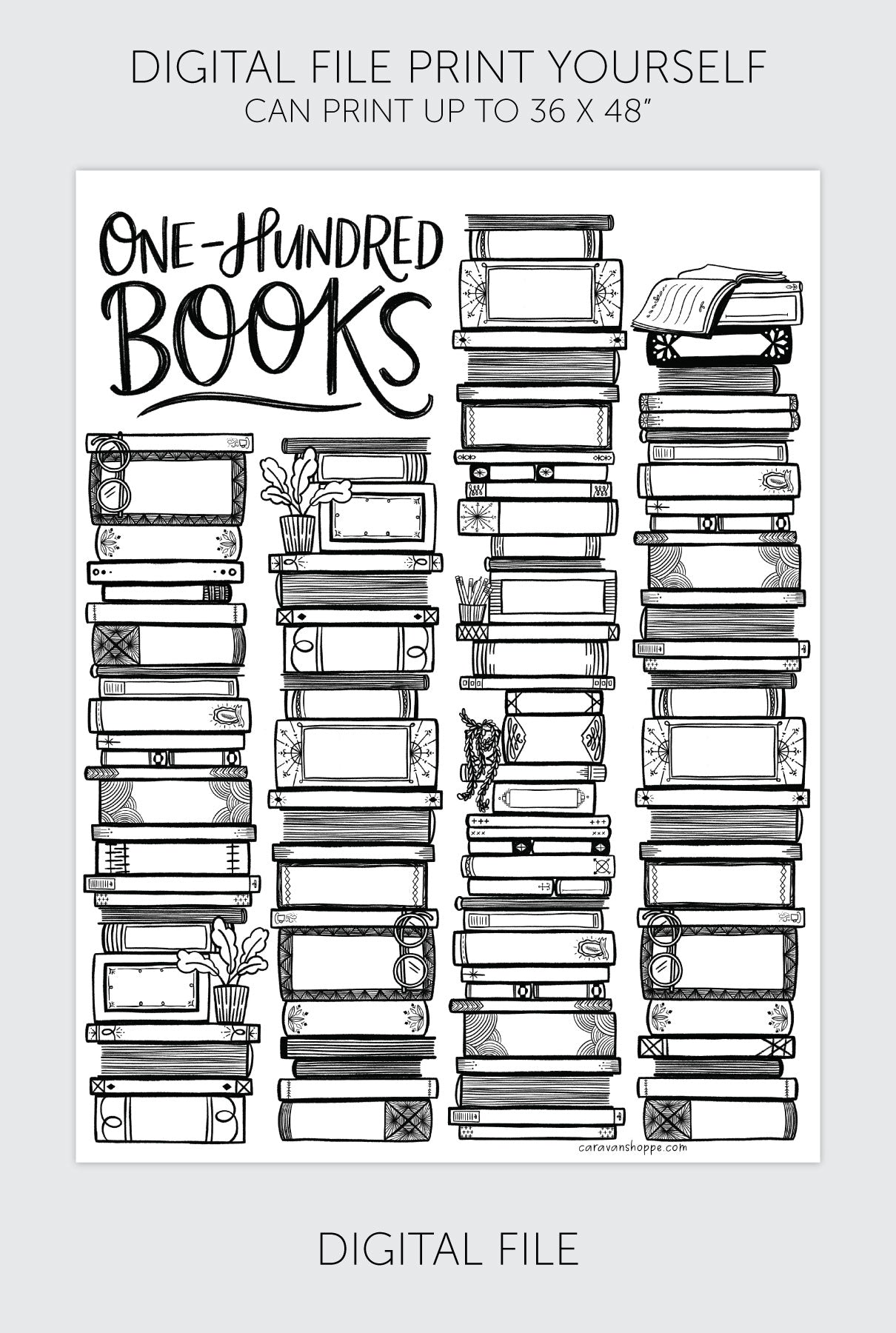 100 Books Coloring Poster