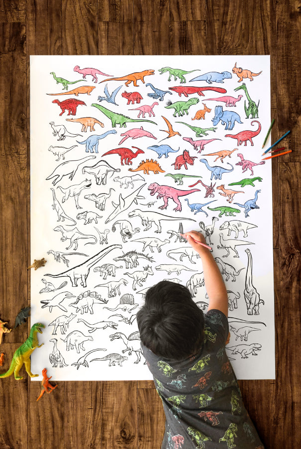 100 DINOSAURS giant coloring poster