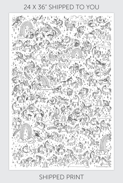 100 Magical Unicorns Coloring Poster